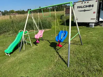 Swing Set with slide and 1 of the 2 toddler seats, View more