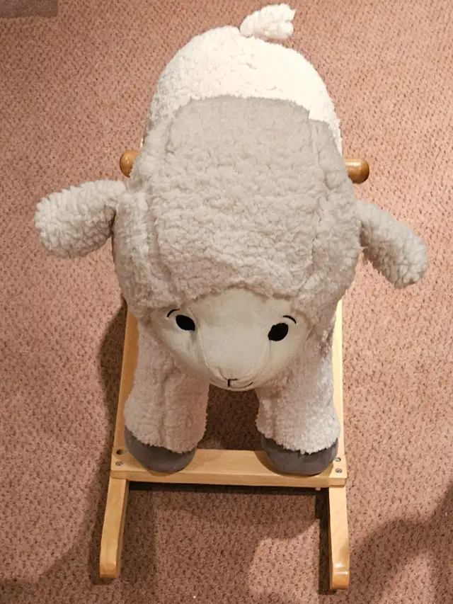 BABY LAMB ROCKER WITH WOODEN BASE STUFFED ANIMAL NURSERY, CREAM in Toys in City of Toronto - Image 7
