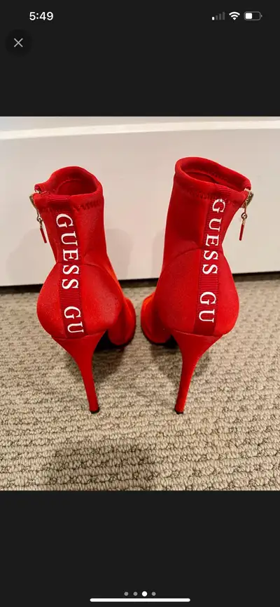 Red Guess peep-toe booties, View more