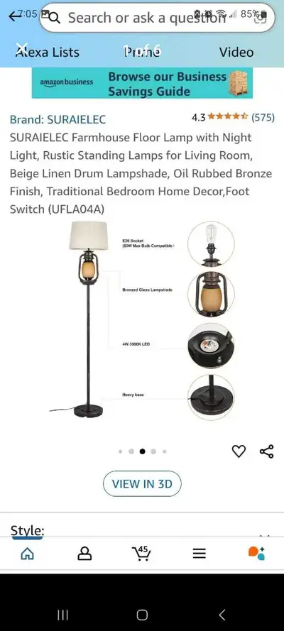 Illuminate your living space with this SURAIELEC farmhouse floor lamp, featuring a night light, rust...