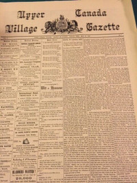 UPPER CANADA VILLAGE GAZETTE Reproduction newspaper of 1820s