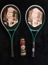 Two tennis racquets and balls