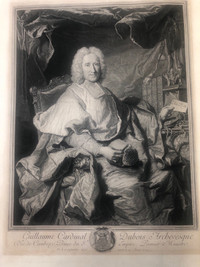 Antique 1724 Engraving Portrait of Guillaume Cardinal Dubois