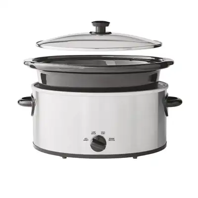 6 Quart Oval Slow Cooker with Glass Lid - Stainless Steel Finish, View more