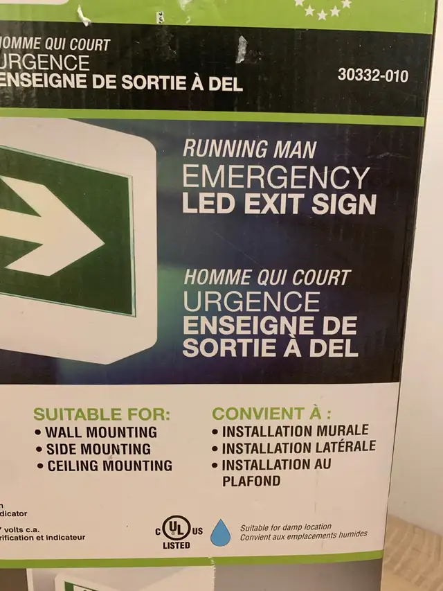 LED running man emergency exit sign. Suitable for Damp Locations in Other in Calgary - Image 4