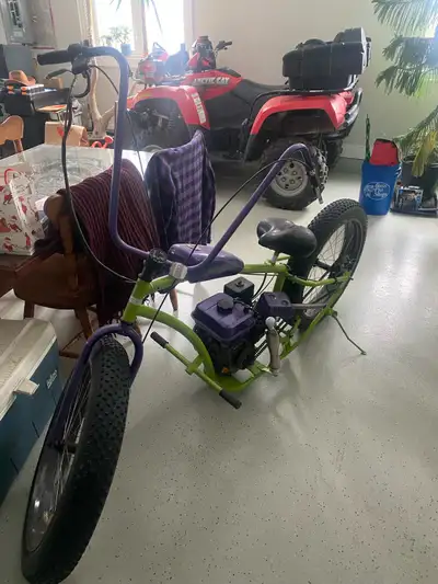 Green and purple bike high handle bars great shape one of a kind motorized bicycle