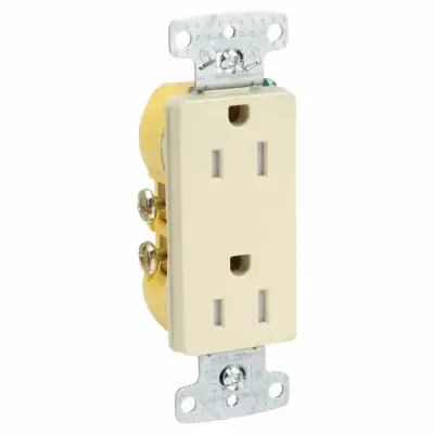Hubbell RRD15SITR decorator duplex electrical outlets. These are 15A, tamper-resistant, self-groundi...