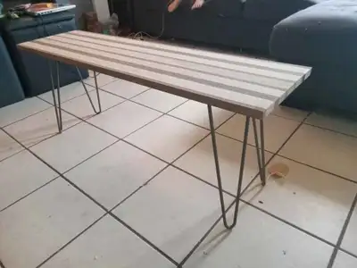 walnut and maple modern coffee table, View more