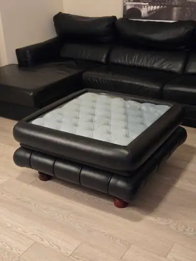 Leather Coffee Table with Glass Top (90cmx90cm, height 45cm), View more