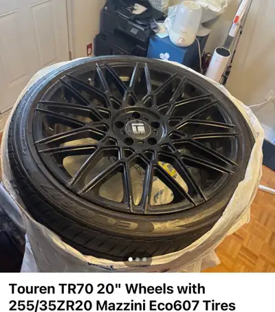 Sleek matte black Touren TR70 20-inch wheels come with Mazzini Eco607 255/35ZR20 tires. The set has...