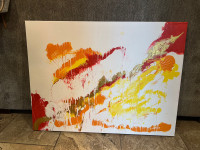 Large Real canvas painting acrylic red orange white and gold