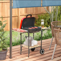 Charcoal BBQ Grill Rolling Barbecue Trolley Smoker with Wheels