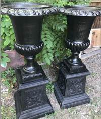 Gorgeous  41" Pair CAST IRON URNS with STANDS - FreeDelivery