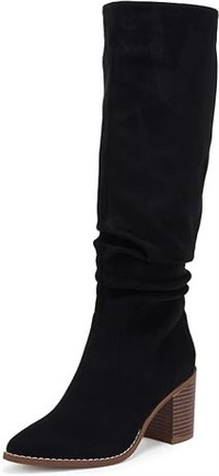 Womens Chunky Heel Side Zipper Knee High Boots