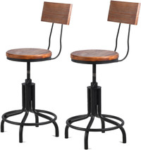 Industrial Bar Stools with Backs NEW Wood and Steel