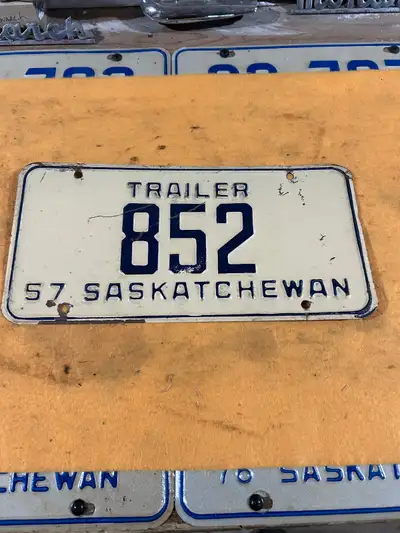 1957 Saskatchewan 3 digit trailer license plate $125 phone or text if interested. 306-960-2052