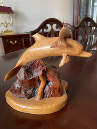 DOLPHIN  &  CALF. HAND. CARVING 