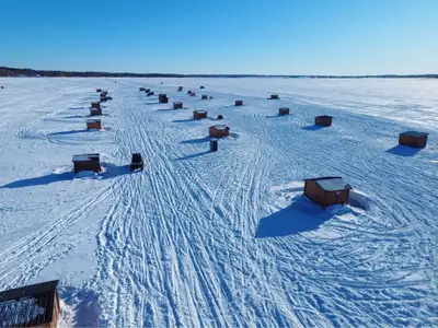 Groups Welcome,Private Heated Ice Fishing Huts on Lake Simcoe., View more