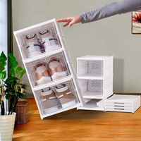 GUDEMAY Clear Drop Front Shoe Organizer Storage Box 3 Tier Set