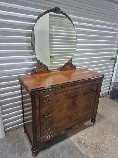 Art Deco Walnut Chest of Drawers and Mirror, View more