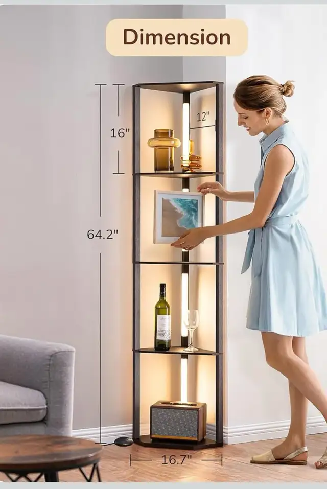 Modern LED Corner Floor Lamp with 4-Tier Shelves in Indoor Lighting & Fans in Oshawa / Durham Region - Image 8