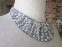 GREY SATIN BEJEWELED FABRIC NECKLACE