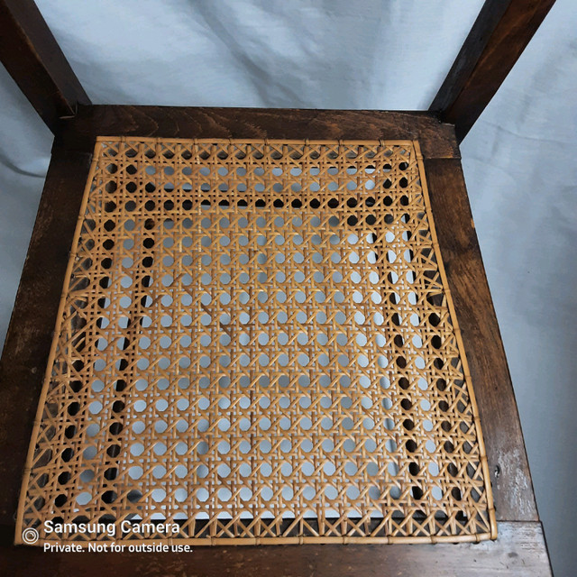 Antique solid fruit wood chair, ebony marquetry & cane seat in Chairs & Recliners in Calgary - Image 4