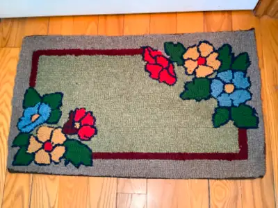 Beautiful Vintage 1979 Hand Crafted Hooked Wool Rug, View more