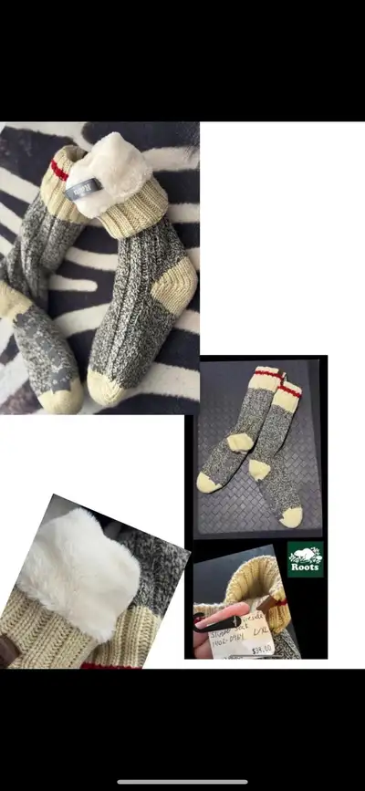 MEN/WOMAN Adults S Lg/XLg….ROOTS fireside slipper socks, View more