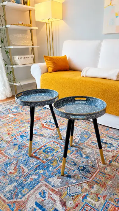 Set Of 2 Decorative Tray Top Accent Tables In Slate Bl, View more