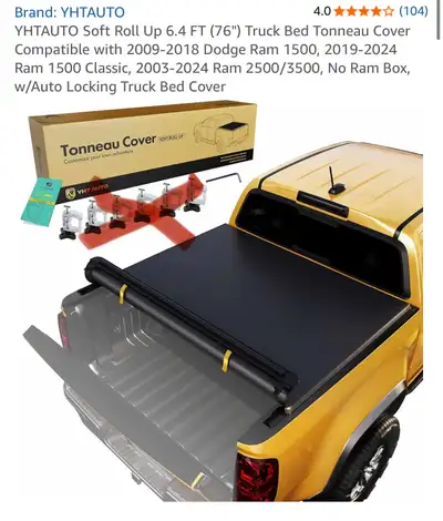 Dodge Ram Soft Roll Tonneau Cover 6.4ft* Missing Rail Clamps *, View more