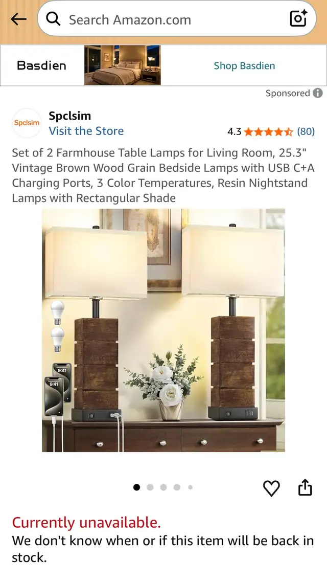 Spclsim Set of 2 Farmhouse Table Lamps 25.3" Vintage Brown in Other in City of Toronto - Image 2