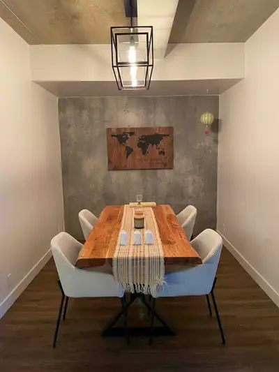 Wood Dining Table + Chairs | Table de salle à manger + chaises, View more