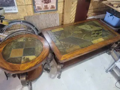 Ceramic and Wood Coffee and End Table Set, View more