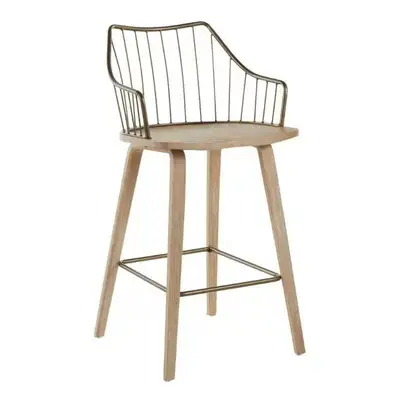Counter Stool in White Washed Wood and Antique Copper 37", View more