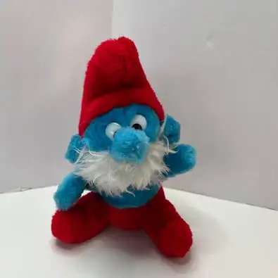 PEYO 1981 SCHLEICH vintage papa Smurf plush stuffed animal doll 8” tall. Excellent condition. Smoke...