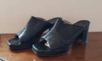 Excellent Condition Heeled Mules, Black Leather, 7.5M