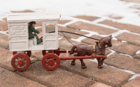 VINTAGE CAST IRON TOY HORSE DRAWN ICE CART WITH DRIVER LOT OF 3