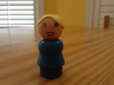 Vintage Fisher Price Little People characters: Wooden base characters with wooden heads Blond lady w...