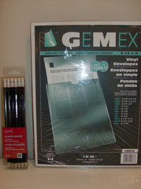 NEW 50 Gemex Clear Vinyl Envelopes + 12 Graphite Pencils