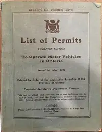 List of Permits to Operate Motor Vehicles in Ontario Booklets