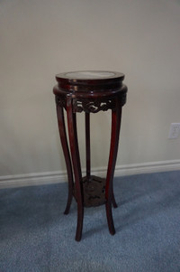 Antique Chinese Mahogany and Marble Carved Plant Stand