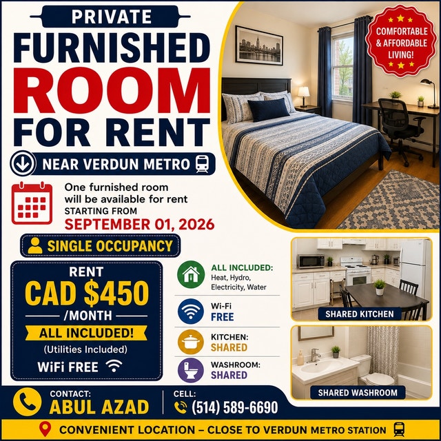 Private Furnished Room for Rent – Near Verdun Metro — photo 1