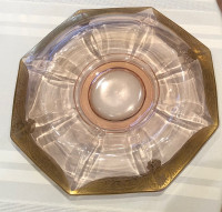 PINK DEPRESSION GLASS OCTAGON CENTREPIECE - GOLD ENCRUSTED RIM