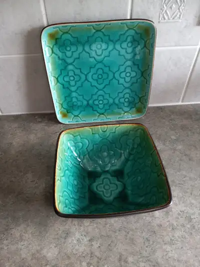 Roscher Moroccan Turquoise set. 1. Square salad plate - stoneware ceramic glazed. 8 inch. 2. Cereal...