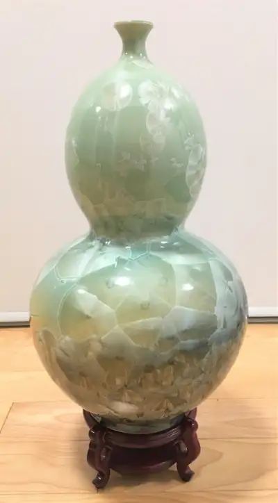 Collectible Chinese Large Tall Crystal Glaze Gourd shape Vase, View more