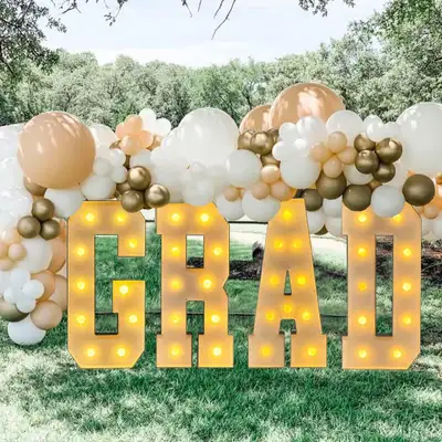 3FT Large White GRAD Marquee Light Up Letters Sign, Congrats Party Supplies for Kindergarten Prescho...