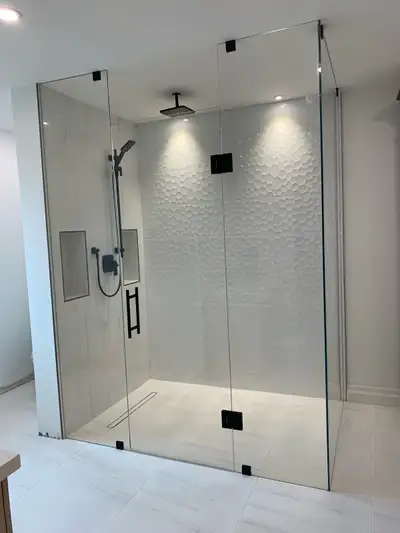 FRAMELESS SHOWER GLASS DOOR ENCLOSURES Framed Shower / Tub Enclosures GLASS RAILING STAIRS DECKS GLA...