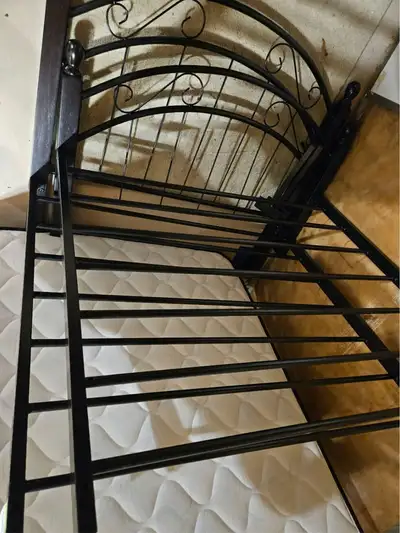 Brand new Black metal bed frame with brand new single mattress -, View more