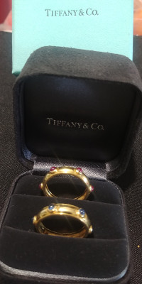 TIFFANY 18K GOLD RINGS RUBY & SAPPHIRE CABOCHON CUT $23,000